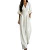 Generico Tuta Elegante Donna Cerimonia - Elegant V Neck Jumpsuit for Summer with Waist Tying Belt Casual Piece Romper Tute Da Monopezzi E Tutine Lunghe a Gamba Larga Con Cintura Pantaloni Lungo Quotidiano
