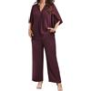 Theenkoln Tuta da donna in chiffon, 2 pezzi, taglie forti, elegante, top e pantaloni, borgogna, 60/plus