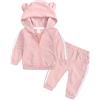 Alunsito Neonata Neonato Set di vestiti Manica lunga Felpa con cappuccio Cerniera Felpa Top + Pantaloni 2 pezzi Tuta solida per bambini