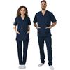 Mama's Divisa sanitaria Donna, uomo SU MISURA No Stiro casacca con cerniera in tinta e taschino lato cuore ricamato incluso OSS, estetica, Infermiere, Medico (Blu Scuro, 48-M)