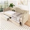 KUAKE Letto imbottito 90 x 200 cm, in velluto, per divano letto, con funzione di ricarica USB di tipo C e 2 cassetti (beige, 90 x 200 cm)