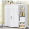 HEXCELEN Mobile da Bagno, Armadietto Autoportante, con 2 Ante a Onda, Mobile Laterale, 1 Cassetto, Vano Aperto e Ripiani Regolabili, 30 x 100 x 103 cm, Bianco, Adatto Per Bagno, Soggiorno e Cucina