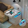 Lvhecforhm Comodino con stazione di ricarica USB, luce a LED 16 colori, 3 cassetti, top bianco push-pull