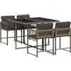 vidaXL 5-delige Tuinset met kussens poly rattan grijs