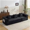Kuczn Divano letto a 3 posti in corduroy, senza ossa con funzione letto, sfoderabile a divano a terra, con cuscini, portabicchieri e tasca laterale, per soggiorno e camera da letto (nero, 3 posti)