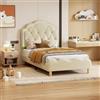 Aunvla Letto imbottito, testiera ondulata con barra dei punti di trazione, con strisce LED variabili multicolore, lettino con doghe in legno, letto singolo, PU, bianco, 90 x 200 cm