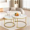 LANTUS Tavolo Basso da Salotto, Adatto per il Salotto, per Finestra e Portafinestra, Tavolino da Caffè 2 Pezzi, Tavolo Basso Rotondo Moderno, Tavolo Contenitore Rotondo, 70 x 70 x 45 cm - Bianco e Oro