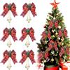 Leonshco 6 fiocchi rossi per Natale, albero di Natale, fiocchi, decorazioni per albero di Natale con pigne campanelle, fiocchi di Natale da appendere per confezioni regalo, ghirlanda, camino, decorazione