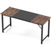COSTWAY Tavolo per Conferenze 160 x 60 x 74 cm, Tavolo da Riunione Rettangolare con Struttura Metallica a Triangolo, Scrivania per Ufficio a Casa, Sala Riunione, Marrone Rustico e Nero