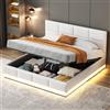 Moimhear - Letto imbottito 160 x 200 cm, con rete a doghe in metallo e contenitore, letto matrimoniale con testiera regolabile in altezza e contenitore ad apertura idraulica, colore: bianco