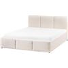 Beliani Letto matrimoniale in tessuto bouclè bianco sporco con contenitore 140 x 200 cm