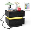 HaodaCulture Comodino Stazione Ricarica, 2 Prese CA, 2 Porte USB, Comodini Camera da Letto 2 Cassetti, 16 colori RGB luci LED, Comodino Camera da Letto, per Soggiorno, Studio 45x35x46cm