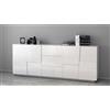 Bonussi Credenza 4 Ante 3 Cassetti 220x44x86 cm Pongo 4A 3C Bianco Lucido