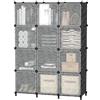 AWTATOS 12 cubi portaoggetti organizer per armadio, con ante, colore nero | Organizzatore portatile per armadio, scaffale a cubo impilabile fai da te, in plastica, per camera da letto, casa e ufficio