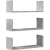 vidaXL Wandschappen 3 st 58x18x18 cm bewerkt hout betongrijs