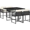 vidaXL 5-delige Tuinset met kussens poly rattan zwart