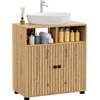 ELUCHANG Mobiletto Bagno, Mobiletto Portaoggetti, Mobile Sottolavello da Bagno con 2 Portae 2 Vani a Giorno,60x30x60,Oak