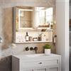 ELUCHANG Armadio da bagno con specchio e illuminazione a LED,Specchio Bagno Contenitore, ripiani regolabili,Porta Asciugacapelli e Asciugamani, Mobile Bagno con Specchio a Due Ante,60X14X60CM,Bianco