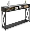 LIFEZEAL Tavolo Console, Tavolo Consolle in Legno, Tavolo d'Ingresso, con 2 Scomparti Aperti, Telaio in Metallo, Piedini Regolabili, Salvaspazio, Corridoio, Soggiorno, Max 45kg, 120x23x79cm, Nero