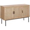 Beliani Credenza Moderna a 3 Cassetti con Fronte in Vimini 72 x 120 cm Legno Chiaro