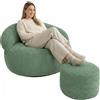 bananair - Pouf Poltrona Soggiorno e Camera in Velluto a Coste con Poggiapiedi - Pouf Gigante XXL Morbido - Rivestimento lavabile - Ideale per Adulti e Adolescenti (110 × 100 cm, Verde)