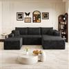 Henjda Divano angolare con funzione letto, 241 cm, motivo nuvole, divano letto modulare a forma di U, 3 posti con 2 ottomane, divani sezionali per soggiorno, non richiede montaggio, nero: chaise