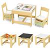 RELAX4LIFE 3 in 1 Tavolino Bambini con 2 Sedie in Legno, Set Tavolo con Piano Reversibile (Lavagna/Bianco) e 2 Sedie con Cassetti, Ideale per Cameretta 3+ Anni (Na+Verde,62 x 62 x 48,5 cm)