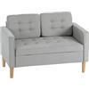 HOMCOM Divano a 2 posti, divano con contenitore, gambe in legno, divano imbottito con effetto velluto per soggiorno, camera da letto, 117x 62 x 78 cm, grigio chiaro