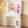 Dripex Tavolo da toeletta con specchio e illuminazione, Vanity Desk con presa e porta asciugacapelli, toeletta con 2 vetrine, 3 cassetti e 4 ripiani aperti