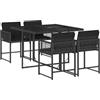 vidaXL 5-delige Tuinset met kussens poly rattan zwart