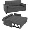 HOMCOM Divano letto 3 in 1 per 2 persone, divano letto imbottito, letto matrimoniale, schienale regolabile, 2 cuscini e tasche per braccioli, tessuto effetto lino, per camera da letto, grigio scuro