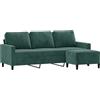 vidaXL Divano a 3 Posti con Poggiapiedi Verde scuro 180 cm in Velluto