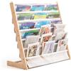 HEYOUTH Scaffale Libri Montessori per Bambini in Legno, 75x30x79 cm con 6 Tasche di Tessuto, Libreria Aperta per Conservare ed Esporre Libri e Giocattoli (Beige)