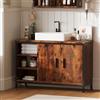 ELUCHANG Mobiletto Bagno, Mobiletto Portaoggetti, Mobile Sottolavello da Bagno con 2 Portae 3 Vani a Giorno, Struttura in Metallo,Vintage+Nero,90x30x60 cm