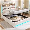 AOGLLATI Letto Matrimoniale con Contenitore 140x200, Letto Imbottito, Beige