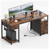 YOUDENOVA Scrivania per Computer 140 cm con Multipresa, Scrivania con 4 Cassetti, Supporto CPU, Scrivania Multifunzionale per Ufficio, Studio e Gaming, Montaggio Semplice Marrone
