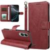 Generico DayQiQiPu Custodia per Vivo Y17s (6,56 Zoll) Cover in pelle PU con Blocco RFID Guscio Magnetica per Telefono Caso Spazzola Antifurto Portafoglio Rosso retrò
