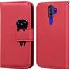 Ailisi Cover per OPPO A5 2020/OPPO A9 2020, Dark Red Cartoon Cute Cat Custodia Pieghevoli Protettiva Caso Libro in Pelle PU con Portafoglio, Funzione Supporto, Chiusura Magnetica - Gatto, Rosso Scuro