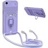 YFSYLL Cover Compatibile con iPhone XR con Cordino,Custodia con Cordino Silicone Cover,Protezione Fotocamera,360°Anello Supporto,Porta Carte,Viola