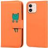 Ailisi Cover per iPhone 12 Mini, Orange Flip Cover Cartoon Cute Frog Custodia Protettiva Caso Libro in Pelle PU con Portafoglio, Funzione Supporto, Chiusura Magnetica - Rana, Arancia