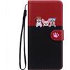 Ailisi Cover Per Samsung Galaxy A21S, Cartone Animato Cani Cute Dogs Custodia Protettiva Caso Libro Flip Cover Magnetica in Pelle PU con Portafoglio, Funzione Stand -Rosso/Nero