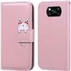 Ailisi Cover per Xiaomi Poco X3 NFC/X3 Pro, Pink Flip Cover Cartoon Cute Rabbit Custodia Protettiva Caso Libro in Pelle PU con Portafoglio, Funzione Supporto - Coniglio, Oro rosa