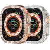 Yrzper Compatibile con Apple Watch Ultra 3/Ultra 2/Ultra 49 mm Doppia fila Bling Diamond Cover PC Paraurti Custodie Donne Ragazze Cristalli Brillanti Strass Smartwatch Accessori (Trasparente + Oro Rosa)