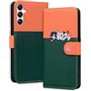 Ailisi Cover Per Samsung Galaxy A14 5G/A14, Cartone Animato Gatti Cute Cats Custodia Protettiva Caso Libro Flip Cover Magnetica in Pelle PU con Portafoglio, Funzione Stand -Arancione/Verde Scuro