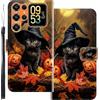 WUACYEAMING Custodia Compatibile con Oukitel C72,con Slot Carte PU Pelle Portafoglio Libro Case Antiurto Bumper Motivo Magnetica Flip Protettiva Resistente Gatto di zucca