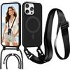 Pnakqil Magnetica Cover con Cordino per iPhone 15 Pro Max, Silicone Case con Laccio per Collo Cellulare Custodia, Antiurto Protettiva Case con Regolabile Nylon Corda Collana Tracolla, Nero