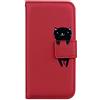 Ailisi Cover per iPhone 12 Pro/iPhone 12, Red Flip Cover Cartoon Cute Cat Custodia Protettiva Caso Libro in Pelle PU con Portafoglio, Funzione Supporto, Chiusura Magnetica - Gatto, Rosso Scuro