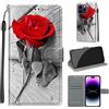 TOMYOU Cover per iPhone 14 Pro Max, rosa rossa | Antiurto Protettiva Portafoglio, Slot per Schede, Magnetica, Custodia in Pelle PU, Libro Flip,Funzione Stand