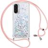 Vauki Cover per Samsung Galaxy A17 5G/4G con Cordino, Trasparente Glitter Liquido Antiurto Brillantini Tracolla Custodia, Antiurto Antigraffio Silicone Bumper Laccio Protettivo Case, Argento