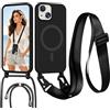Pnakqil Magnetica Cover con Cordino per iPhone 15 Plus,Nero | Silicone Case con Laccio per Collo Cellulare Custodia, Antiurto Protettiva Case con Regolabile Nylon Corda Collana Tracolla